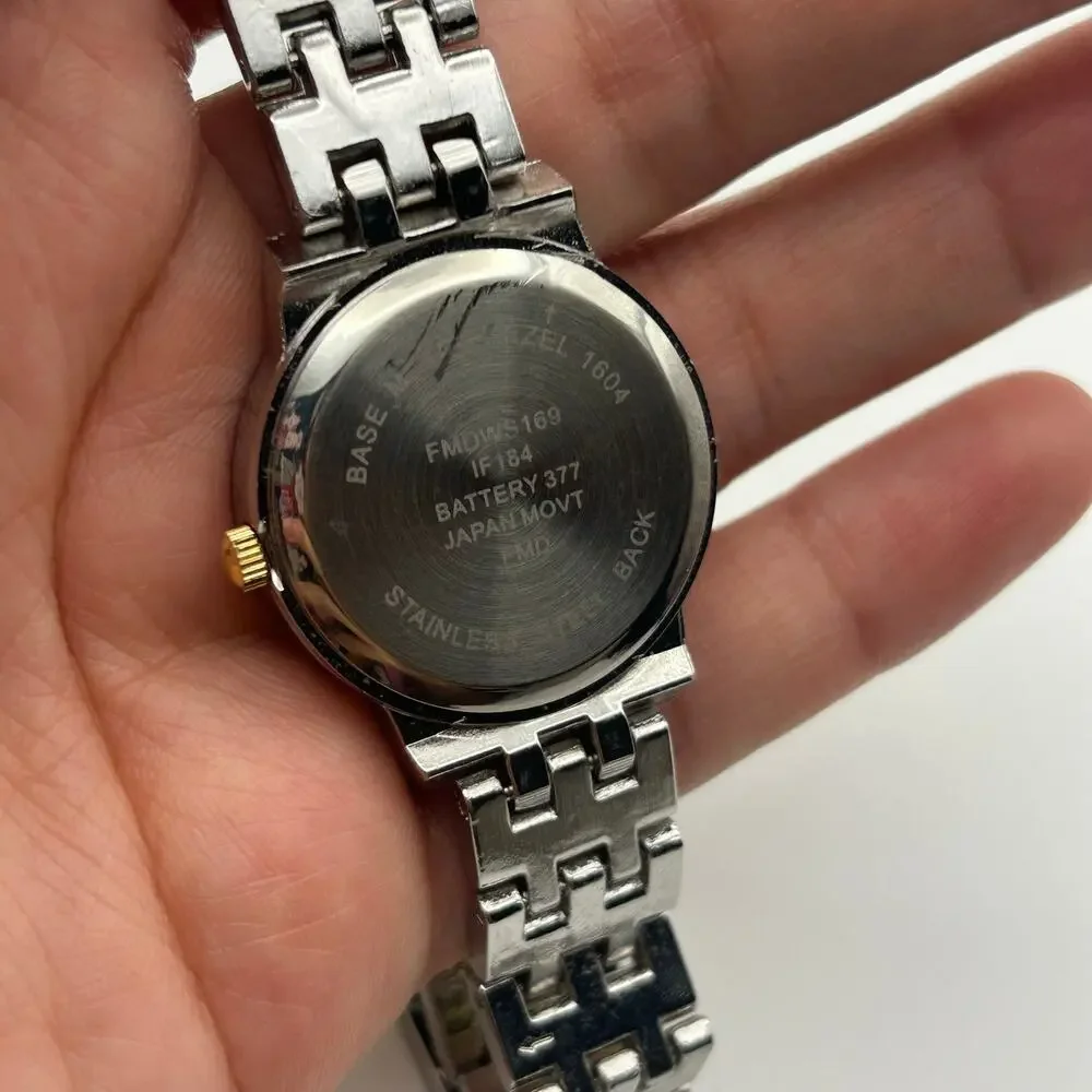 Women’s Two-tone Mother Pearl Gold Studded Dial Watch Working New Battery